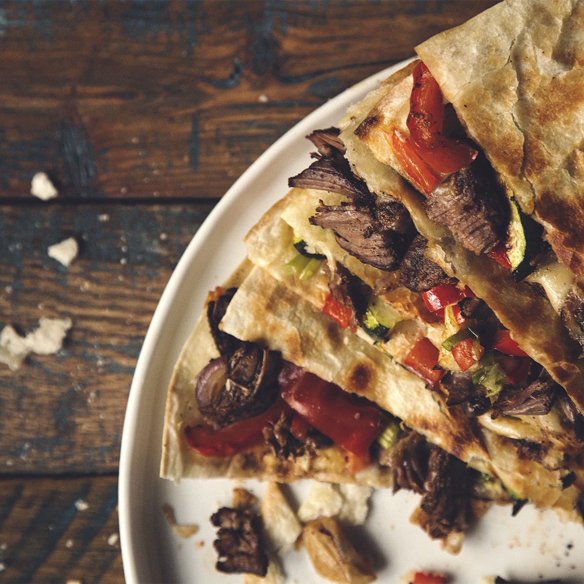 Beef Carnitas and Roasted Veg Quesadillas - Olive Oil Critic