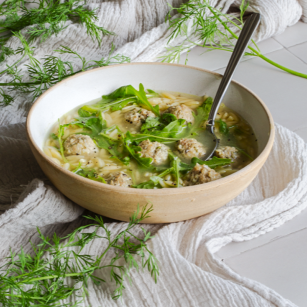 Lemon Chicken Meatball Soup with Orzo
